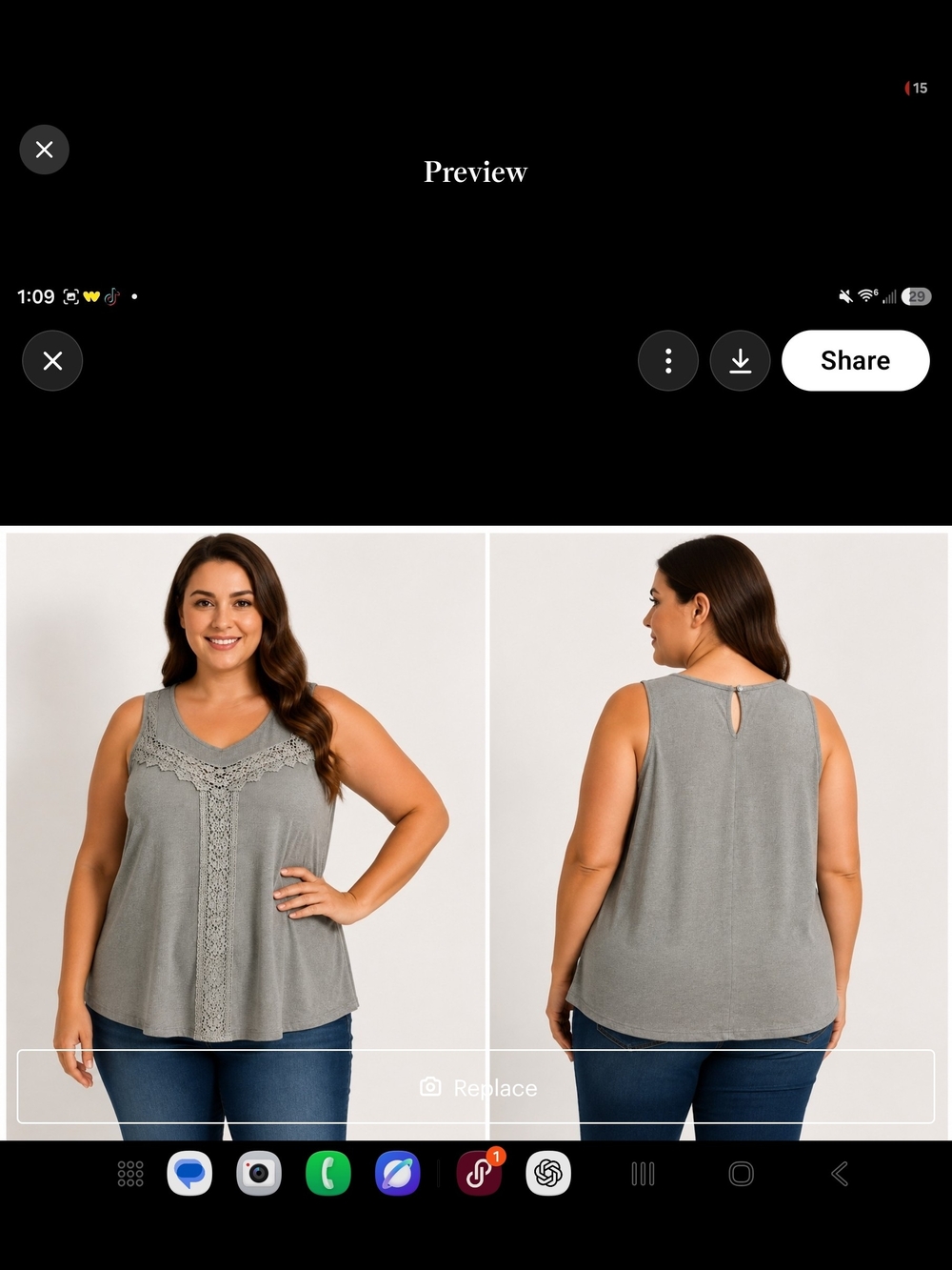 Sew In Love Gray Crochet-Trim V-Neck Tank